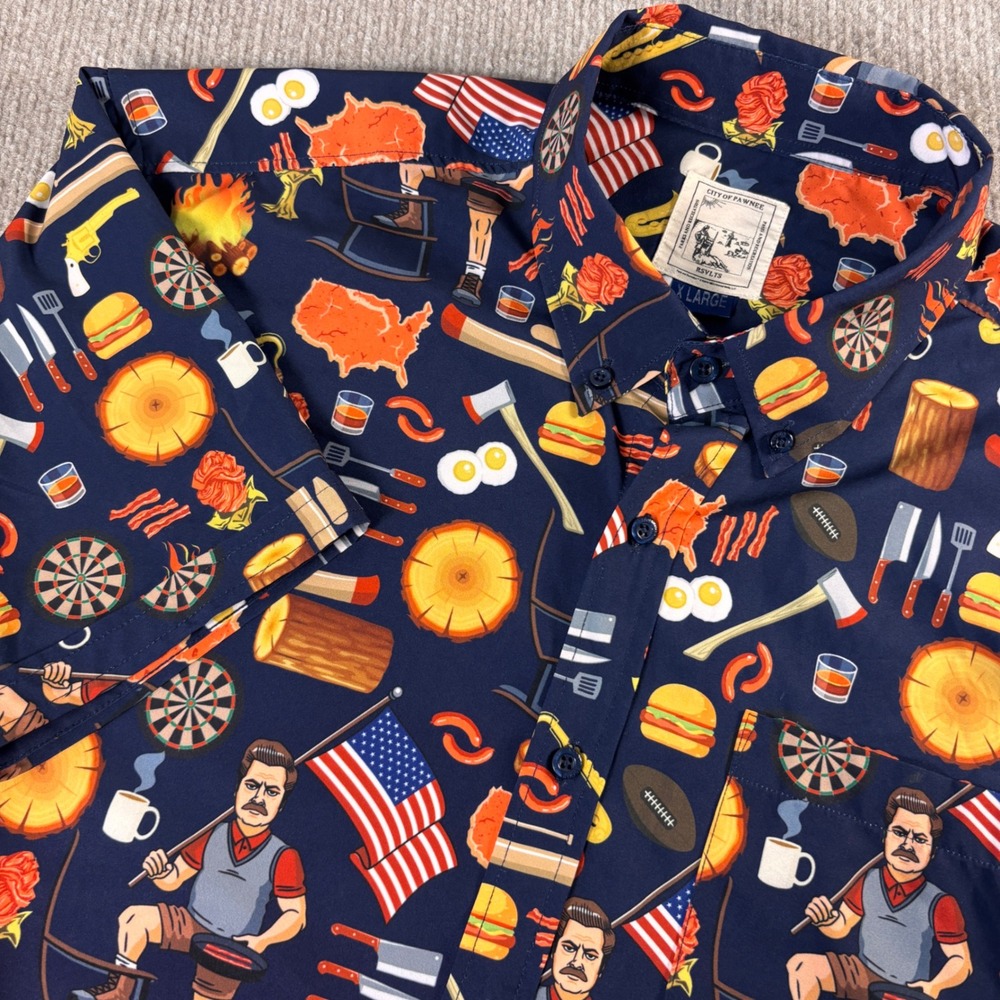 RSVLTS Ron Swanson's Shirt of Greatness Navy Blue Short Sleeve Men's Size XL EUC